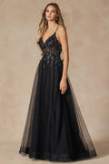 Sequin Butterfly Embroidered Boned Bodice Long Prom Dress JT2401