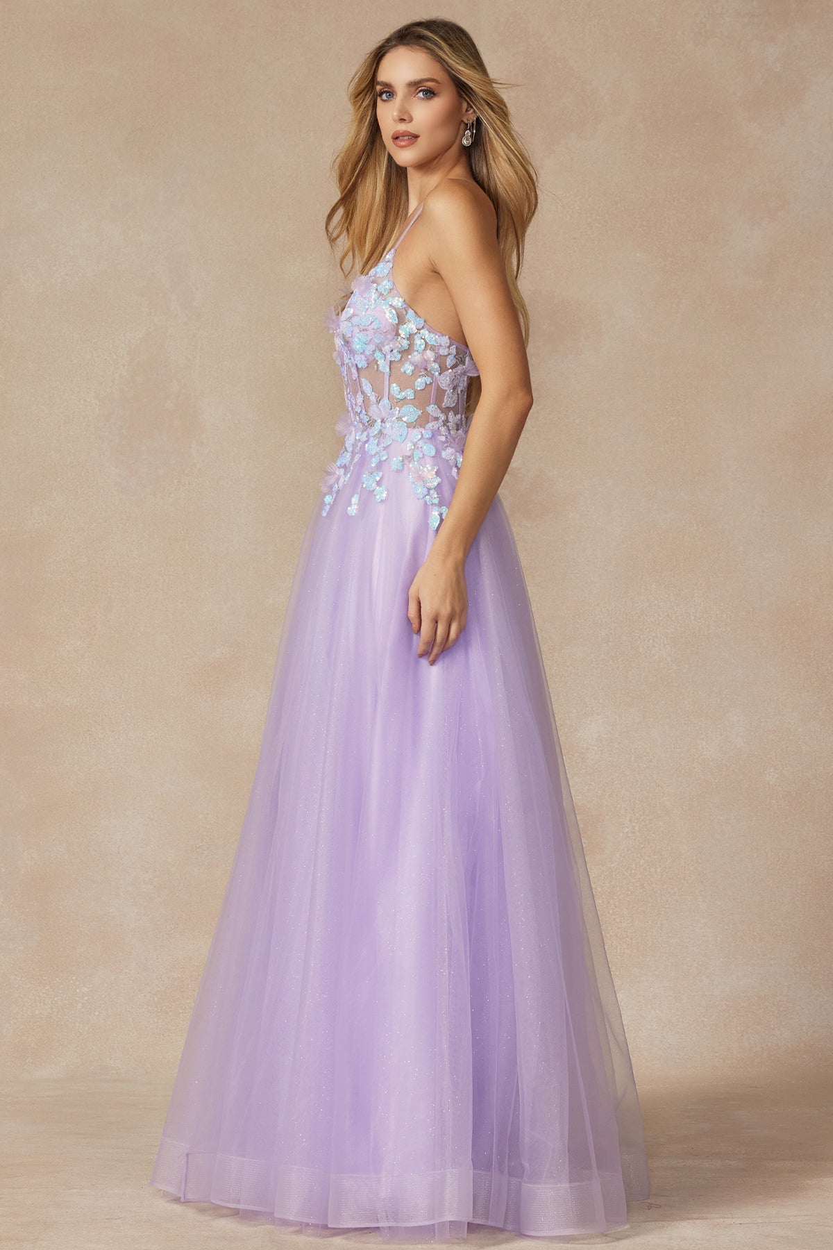Sequin Butterfly Embroidered Boned Bodice Long Prom Dress JT2401