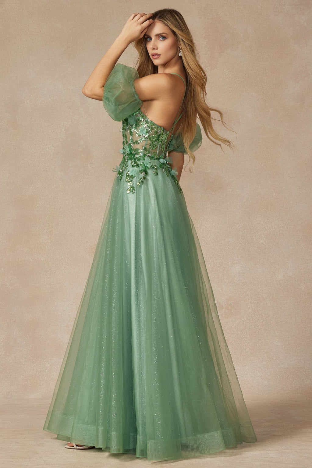 Sequin Butterfly Embroidered Boned Bodice Long Prom Dress JT2401