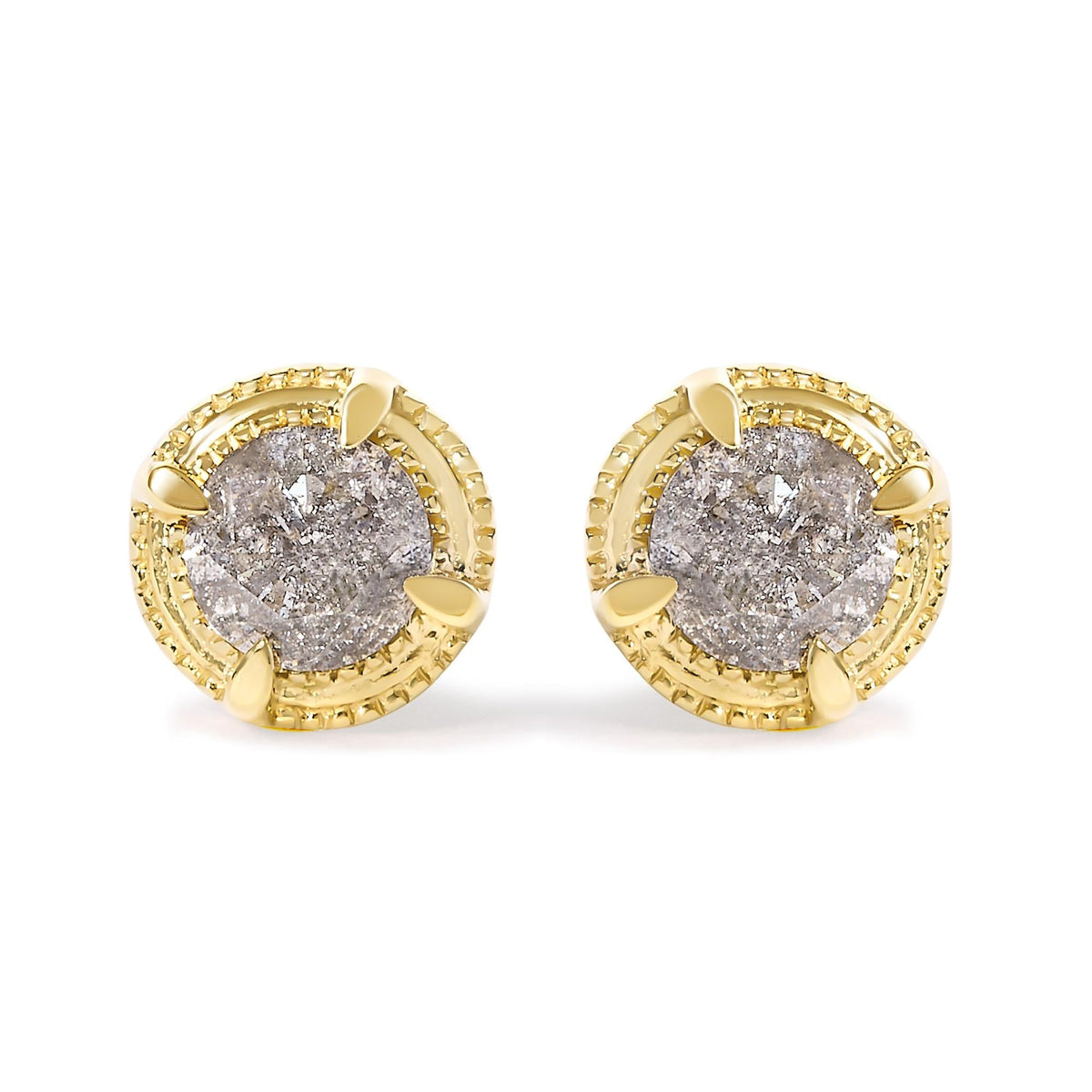 .925 Sterling Silver Round Brilliant Cut Diamond Solitaire Milgrain Stud Earrings
