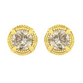 .925 Sterling Silver Round Brilliant Cut Diamond Solitaire Milgrain Stud Earrings