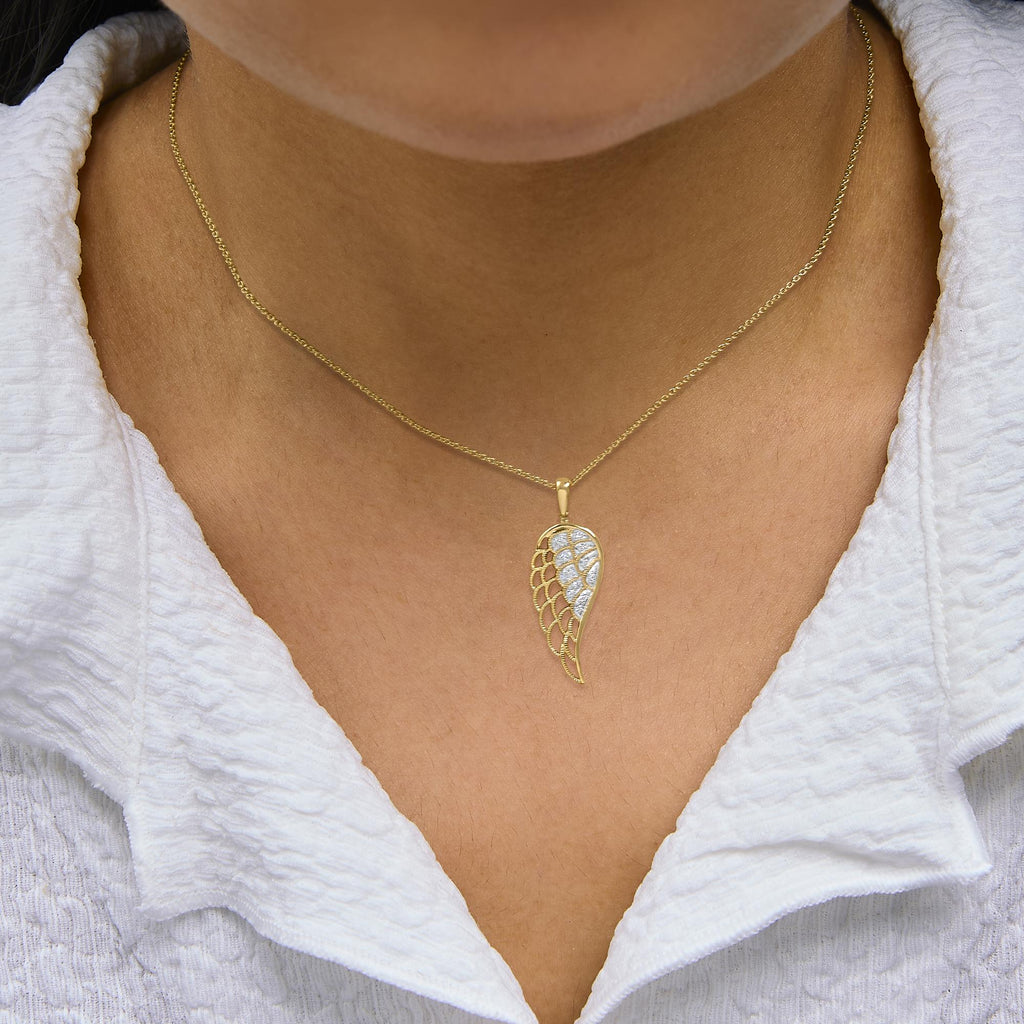 Gold Vermeil Diamond Accent Angel Wing Pendant Necklace
