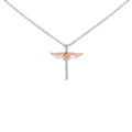 14K Rose Gold Plated Sterling Silver 1/5 Cttw Diamond Wing Cross Pendant Necklace