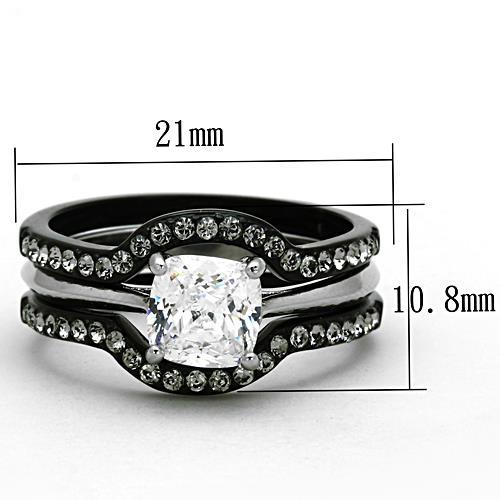 LOTK1343 - Two-Tone IP Black Stainless Steel Ring with AAA Grade CZ  in Clear
