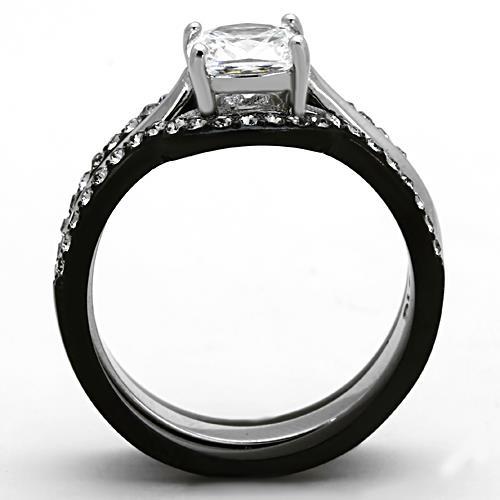 LOTK1343 - Two-Tone IP Black Stainless Steel Ring with AAA Grade CZ  in Clear
