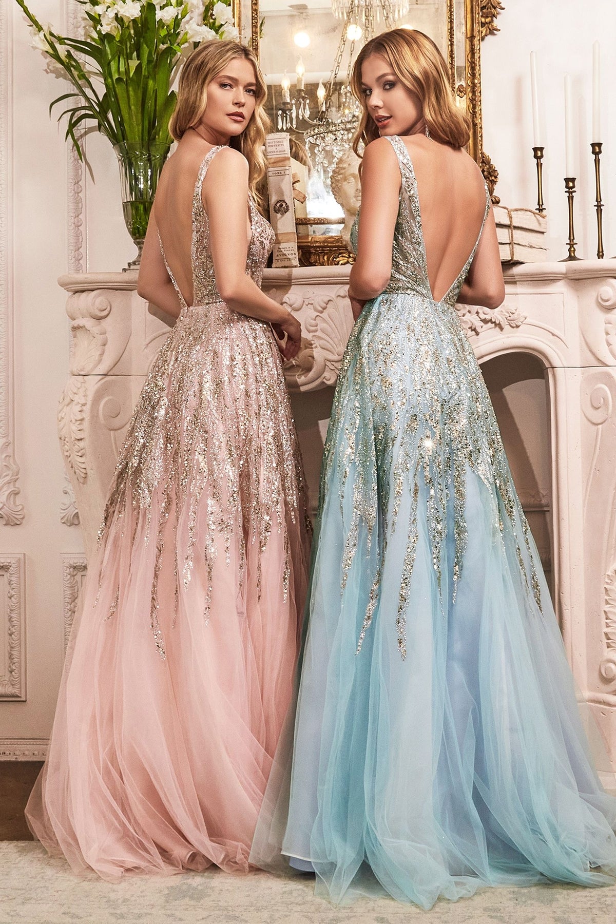 Sequins Embellished Long Graduation Gown w/ Layered Skirt & V-Back CDC135