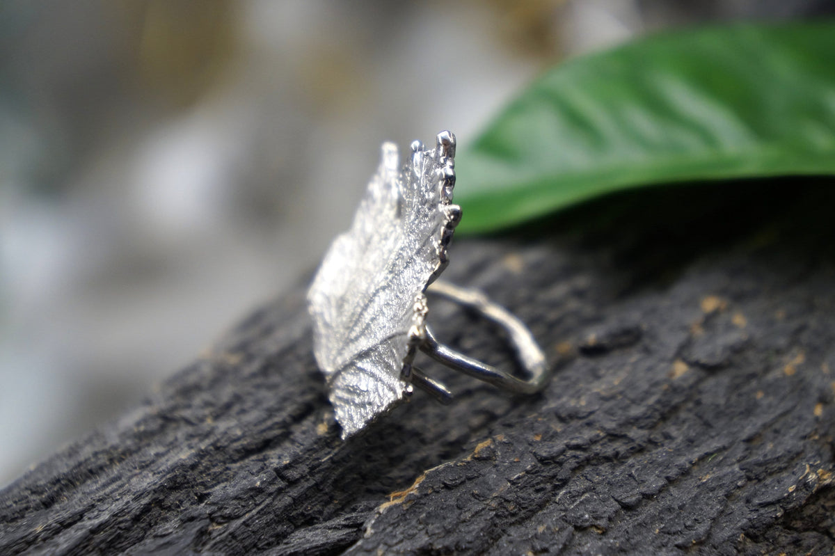 Real Bourbon Rose Leaf Silver Ring, Handmade Nature Jewelry, Organic Botanical Band, Gift for Prosperity & Beauty, Gold or Sterling Silver 925