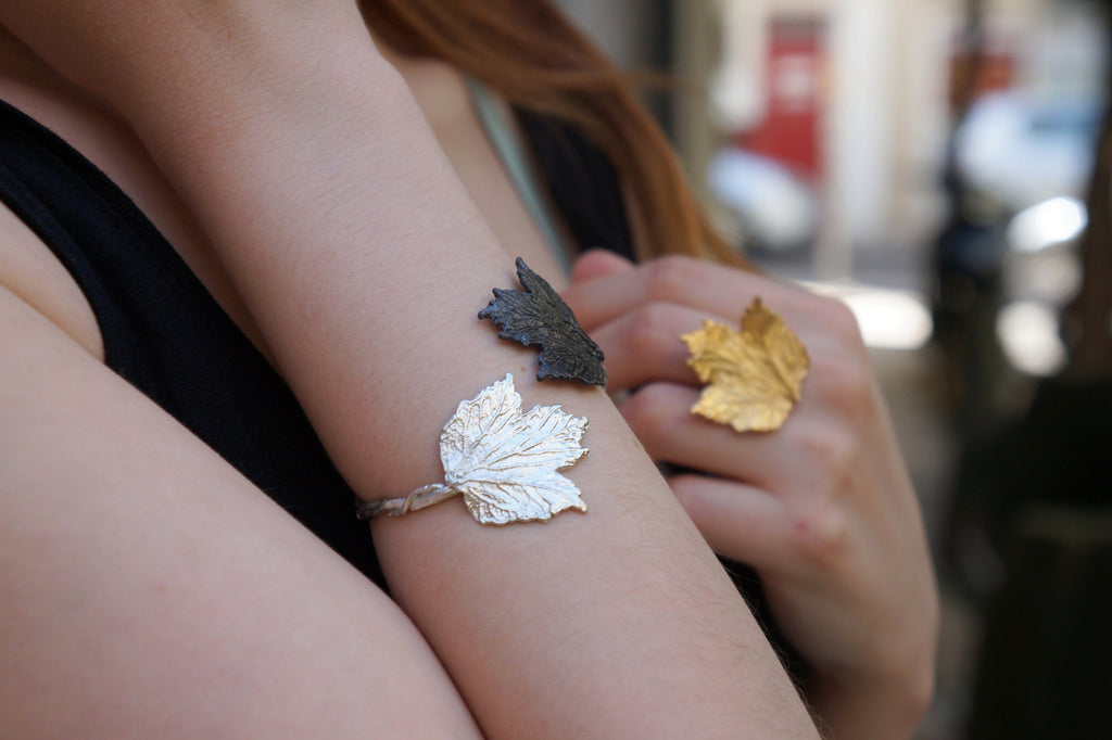 Real Bourbon Rose Leaf Silver Ring, Handmade Nature Jewelry, Organic Botanical Band, Gift for Prosperity & Beauty, Gold or Sterling Silver 925