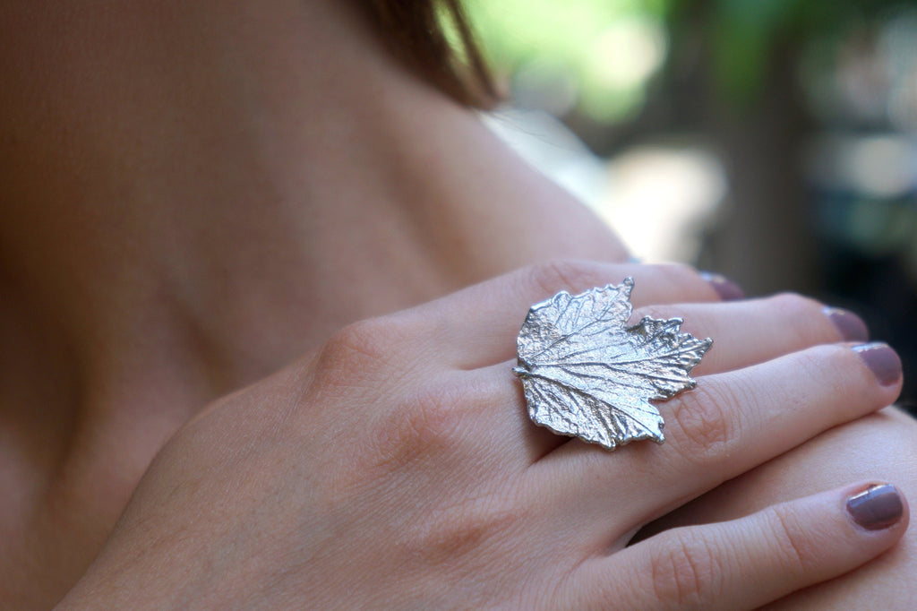 Real Bourbon Rose Leaf Silver Ring, Handmade Nature Jewelry, Organic Botanical Band, Gift for Prosperity & Beauty, Gold or Sterling Silver 925