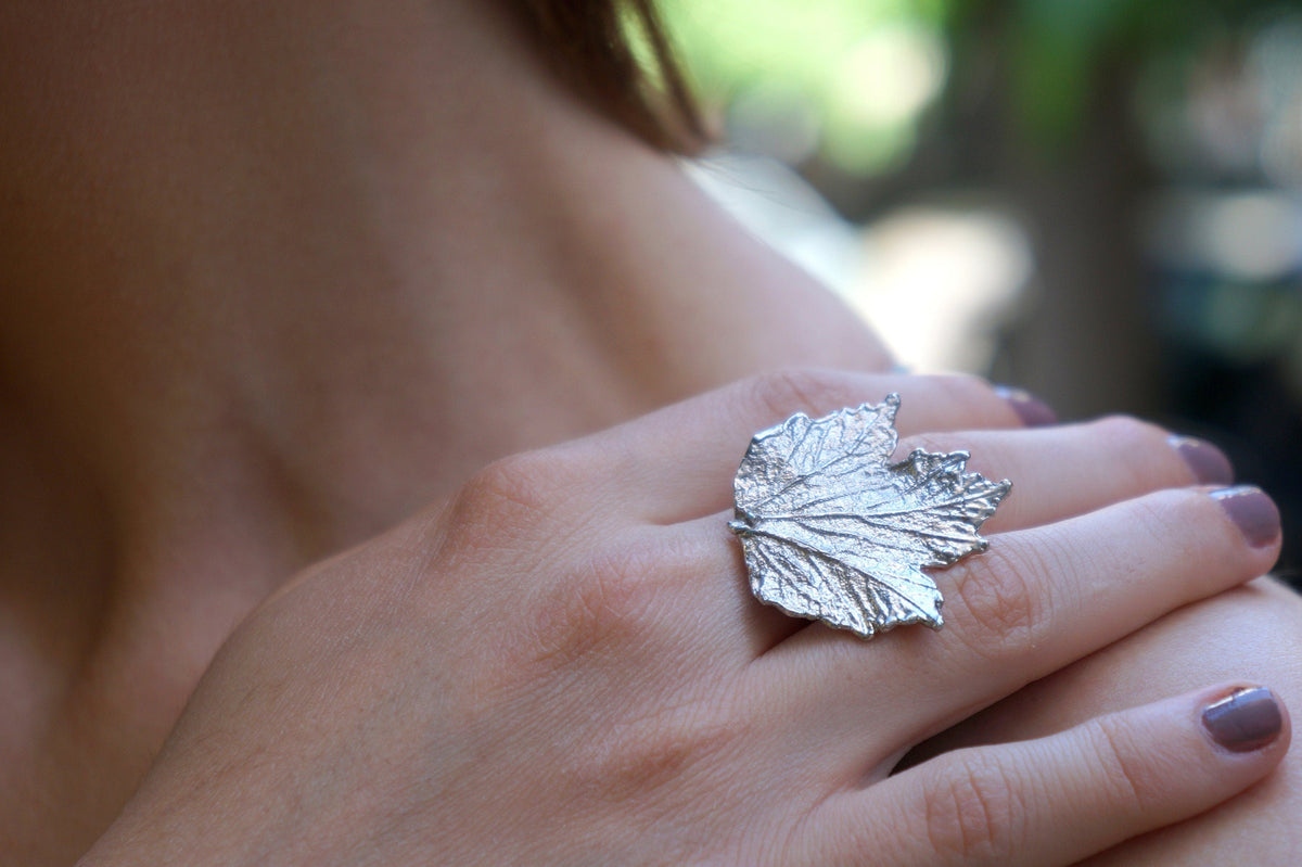 Real Bourbon Rose Leaf Silver Ring, Handmade Nature Jewelry, Organic Botanical Band, Gift for Prosperity & Beauty, Gold or Sterling Silver 925