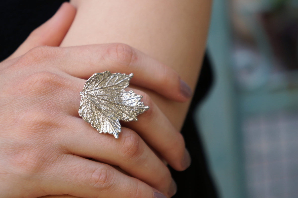 Real Bourbon Rose Leaf Silver Ring, Handmade Nature Jewelry, Organic Botanical Band, Gift for Prosperity & Beauty, Gold or Sterling Silver 925