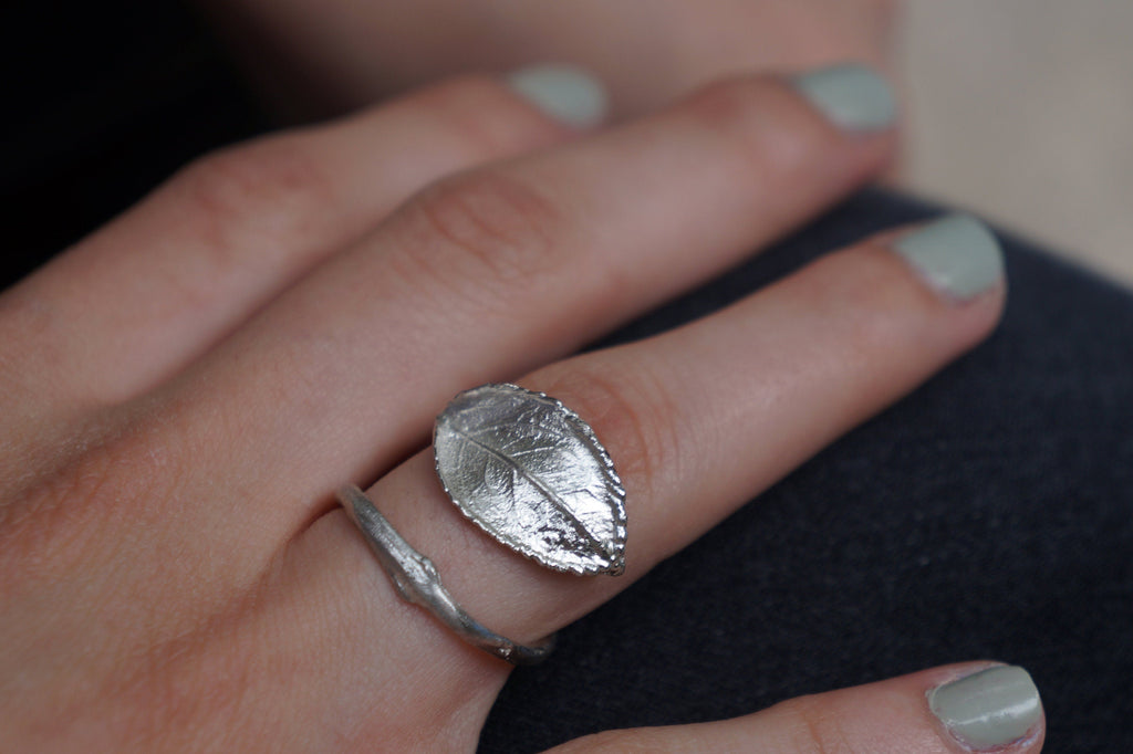 Real Rose Leaf Silver Ring, Handmade Nature Jewelry, Organic Botanical Band, Unique Gift for Nature Lovers, Gold or Sterling Silver 925