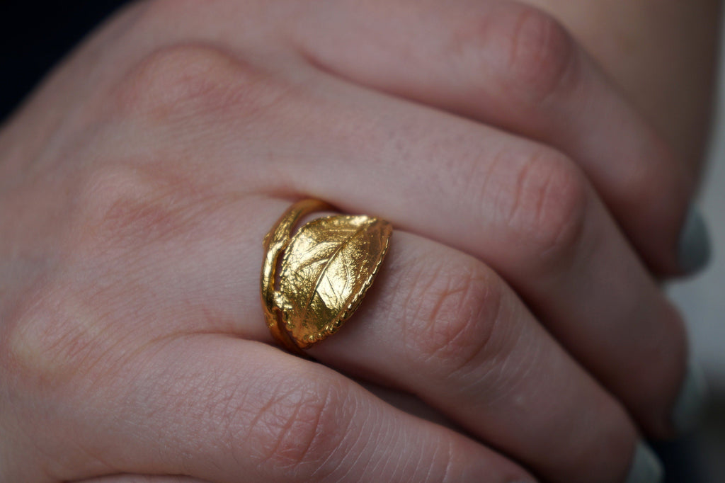 Real Rose Leaf Silver Ring, Handmade Nature Jewelry, Organic Botanical Band, Unique Gift for Nature Lovers, Gold or Sterling Silver 925
