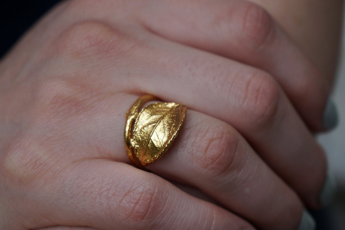 Real Rose Leaf Silver Ring, Handmade Nature Jewelry, Organic Botanical Band, Unique Gift for Nature Lovers, Gold or Sterling Silver 925