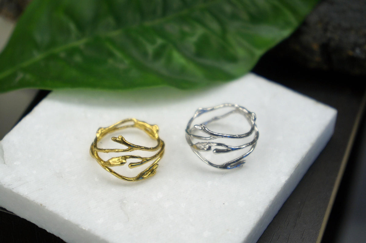 Real Jasmine Twig Silver Ring, Handmade Minimalist Jewelry, Organic Botanical Band, Unique Gift for Nature Lovers, Gold or Sterling Silver 925