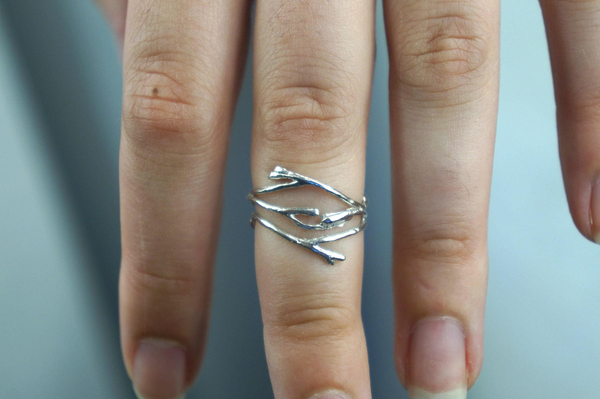 Real Jasmine Twig Silver Ring, Handmade Minimalist Jewelry, Organic Botanical Band, Unique Gift for Nature Lovers, Gold or Sterling Silver 925