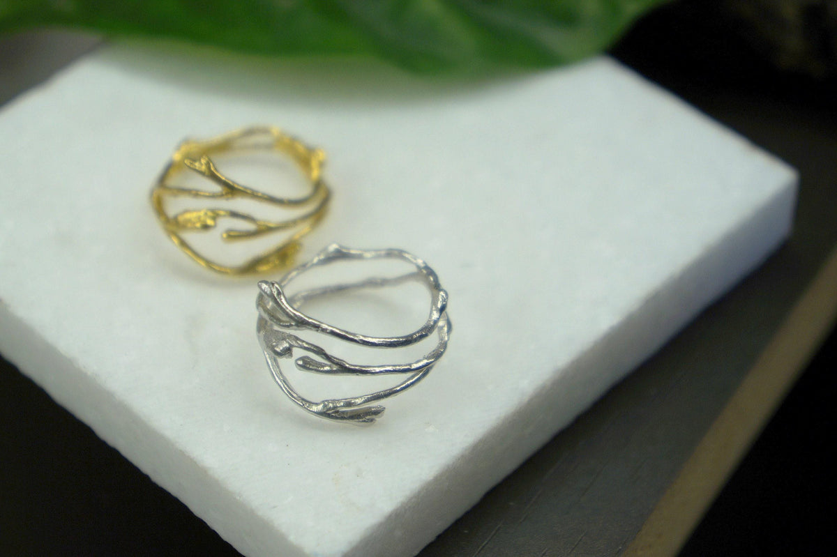 Real Jasmine Twig Silver Ring, Handmade Minimalist Jewelry, Organic Botanical Band, Unique Gift for Nature Lovers, Gold or Sterling Silver 925