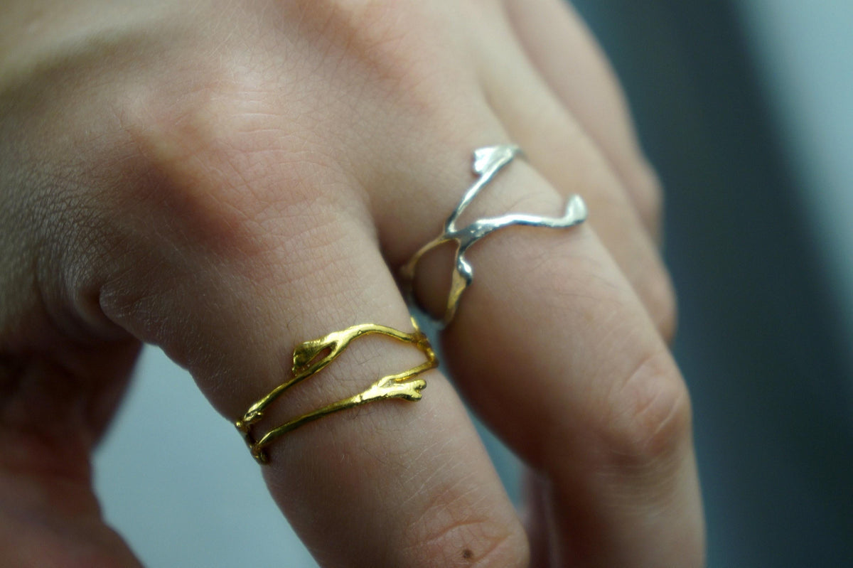 Real Jasmine Branch Ring, Handmade Minimalist Jewelry, Organic Forest Band, Gift for Luck & Spirituality, Sterling Silver 925