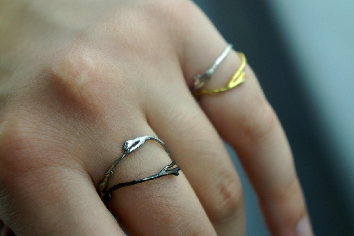 Real Jasmine Branch Ring, Handmade Minimalist Jewelry, Organic Forest Band, Gift for Luck & Spirituality, Sterling Silver 925