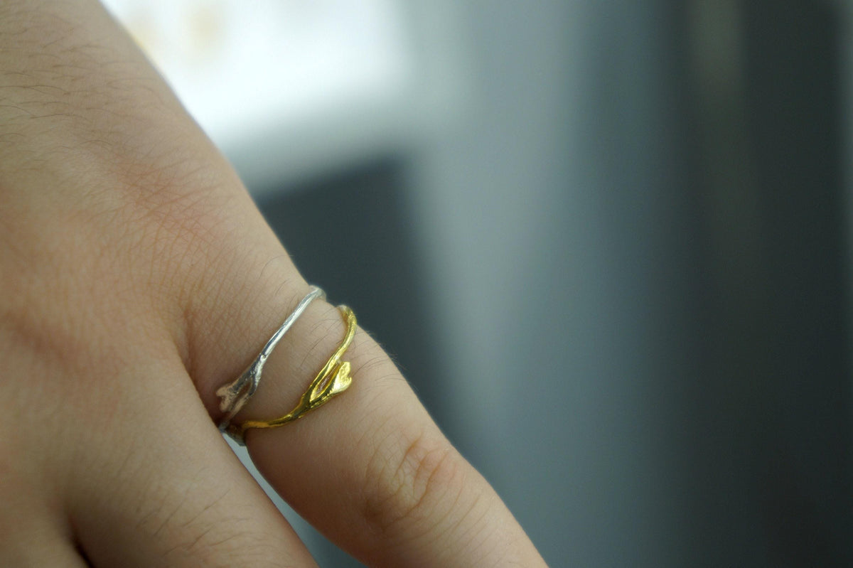 Real Jasmine Branch Ring, Handmade Minimalist Jewelry, Organic Forest Band, Gift for Luck & Spirituality, Sterling Silver 925