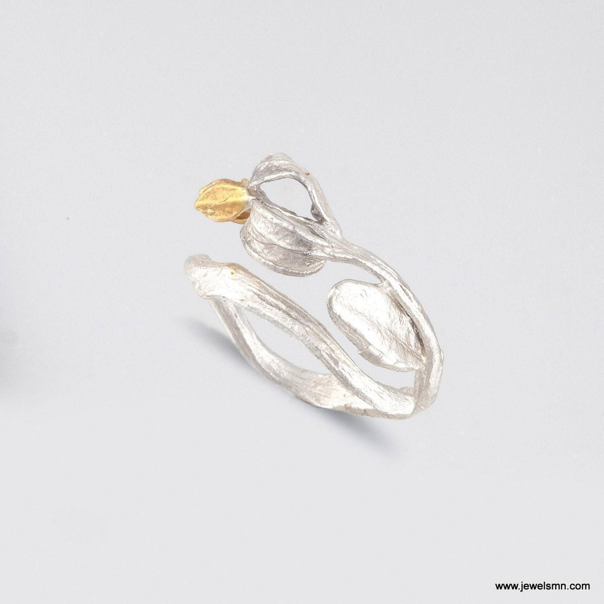 Gold Olive Branch Ring, Handmade Minimalist Jewelry, Organic Tree Band, Gift for Success & Health, Eco Sustainable Sterling Silver 925