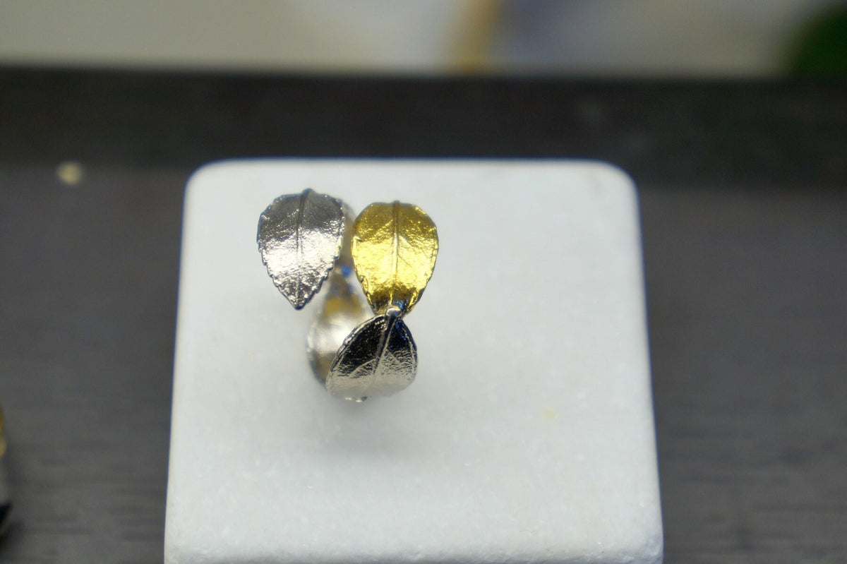 Real Rose Leaf Ring: Handmade Nature Jewelry in Gold and Black Recycled Brass