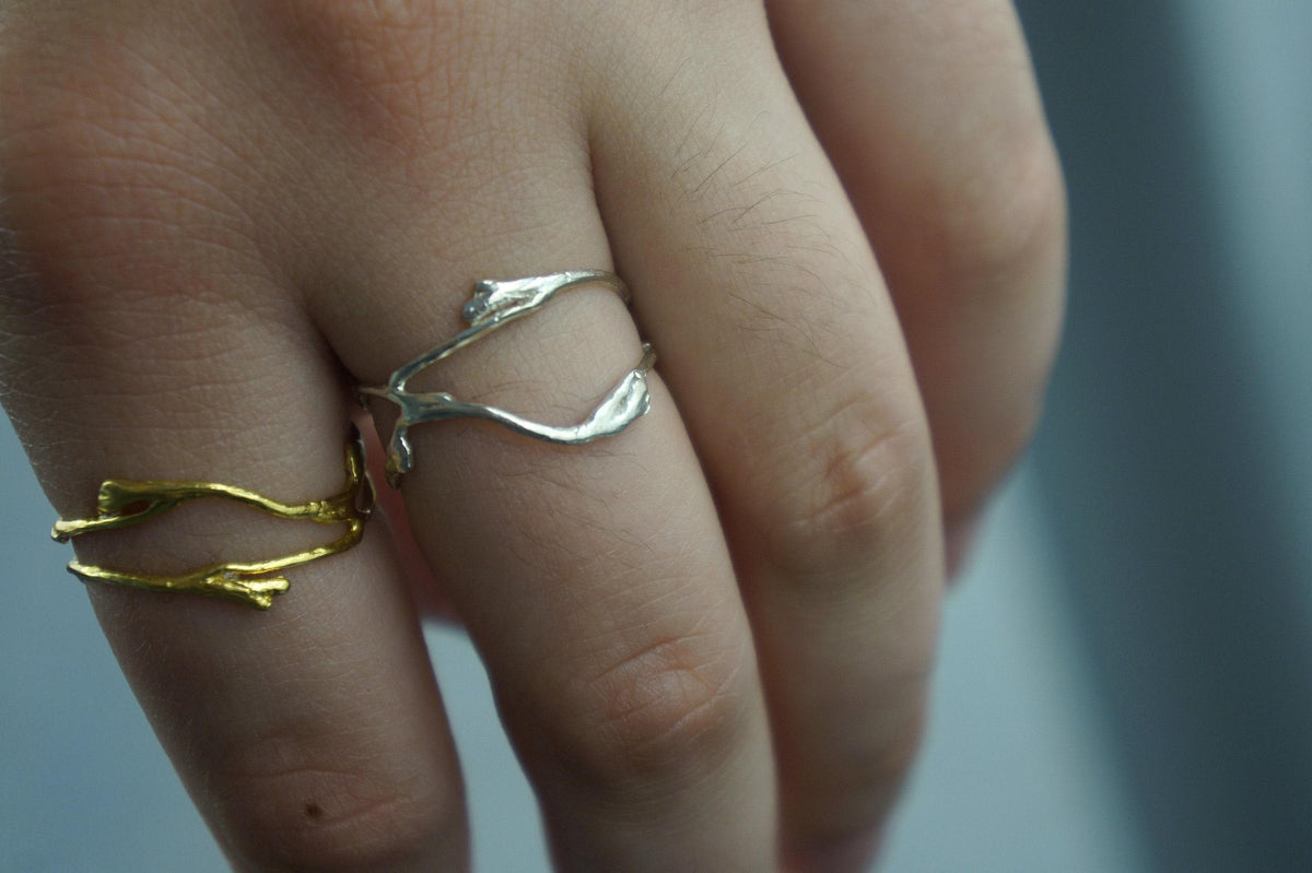 Real Jasmine Branch Ring, Handmade Minimalist Jewelry, Organic Forest Band, Gift for Luck & Spirituality, Sterling Silver 925