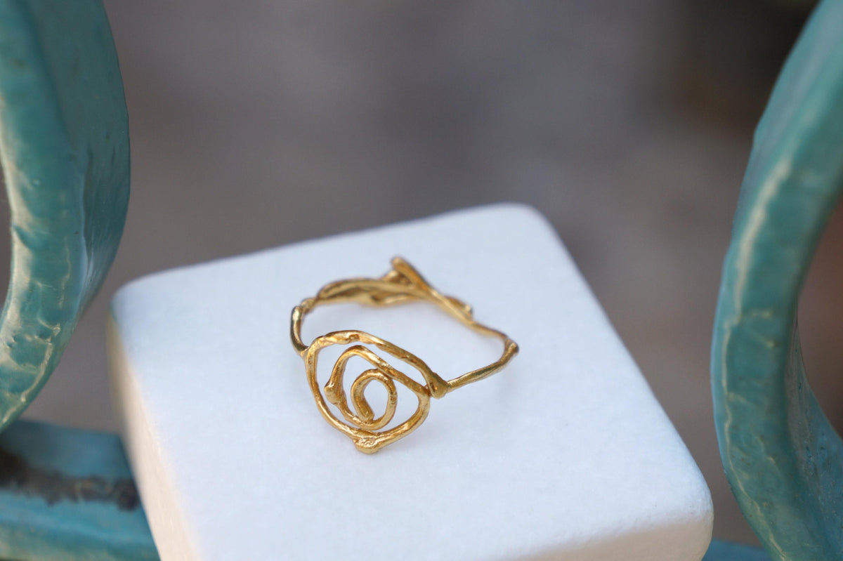 Real Jasmine Twig Spiral Ring, Handmade Minimalist Jewelry, Botanical Branch Band, Gift for Protection, Eco Sustainable Sterling Silver 925