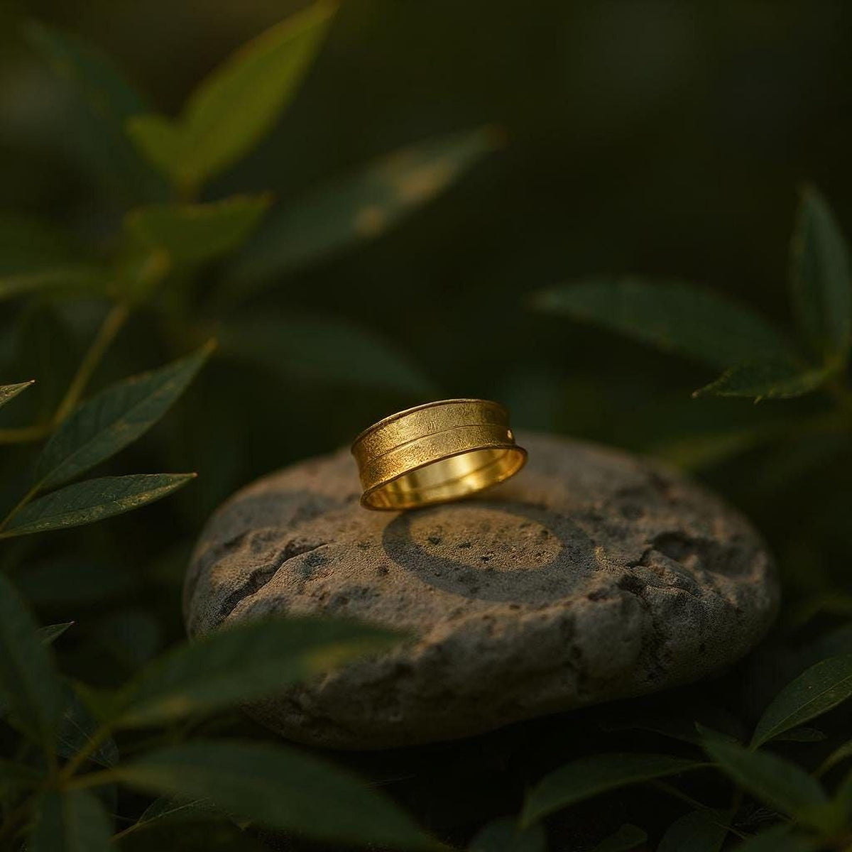 Gold Olive Leaf Ring, Handmade Nature Jewelry, Organic Tree Band, Gift for Protection & Health, Eco Sustainable Sterling Silver 925