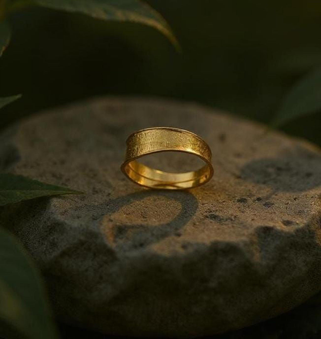 Gold Olive Leaf Ring, Handmade Nature Jewelry, Organic Tree Band, Gift for Protection & Health, Eco Sustainable Sterling Silver 925