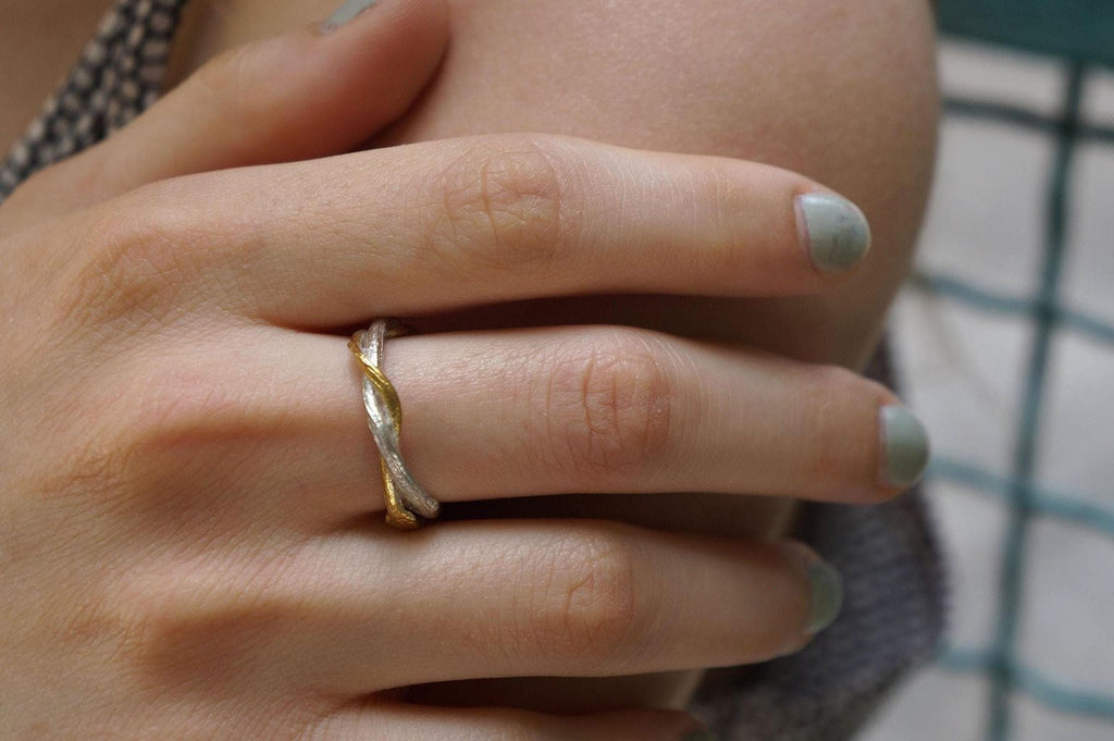 Real Olive Branch Gold Ring, Handmade Minimalist Jewelry, Organic Twig Band, Gift for Victory & Health, Eco Sustainable Sterling Silver 925
