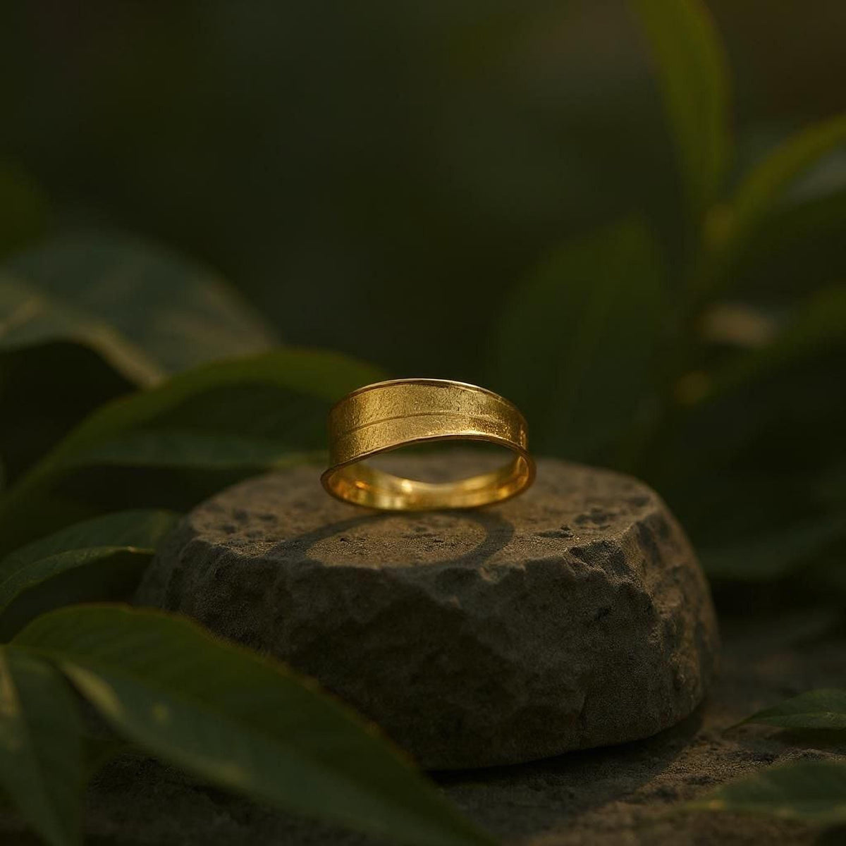 Gold Olive Leaf Ring, Handmade Nature Jewelry, Organic Tree Band, Gift for Protection & Health, Eco Sustainable Sterling Silver 925