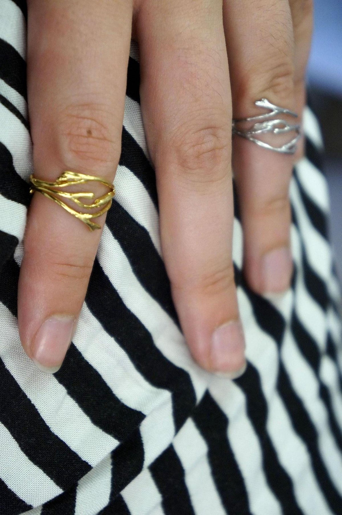 Real Jasmine Branch Gold Ring, Handmade Minimalist Jewelry, Organic Nature Band, Gift for Health & Purity, Sterling Silver 925