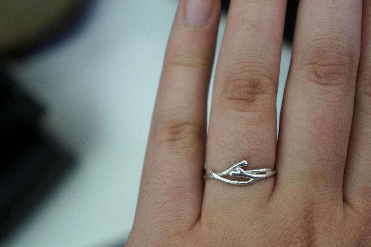 Real Jasmine Branch Ring, Gold Plated Sterling Silver 925 Band, Stack Twig Ring, Handmade Minimalist Jewelry Gift, Birthday Gift for Her