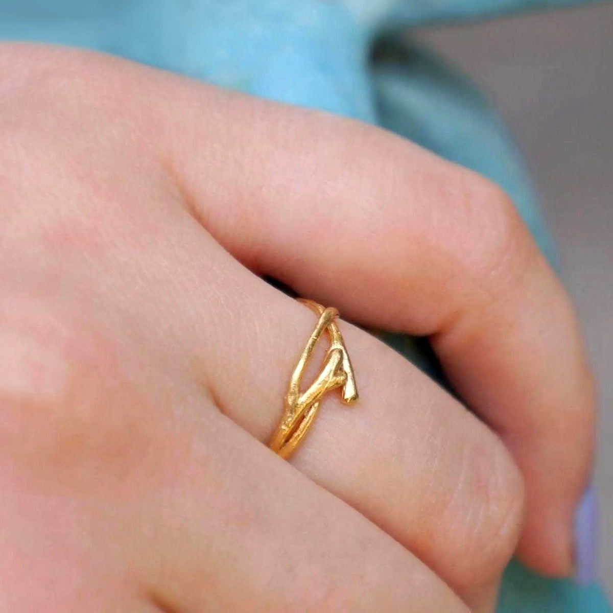 Real Jasmine Branch Ring, Gold Plated Sterling Silver 925 Band, Stack Twig Ring, Handmade Minimalist Jewelry Gift, Birthday Gift for Her
